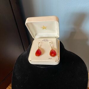 Elegant Teardrop Earrings Red Onyx 14k over sterling silver